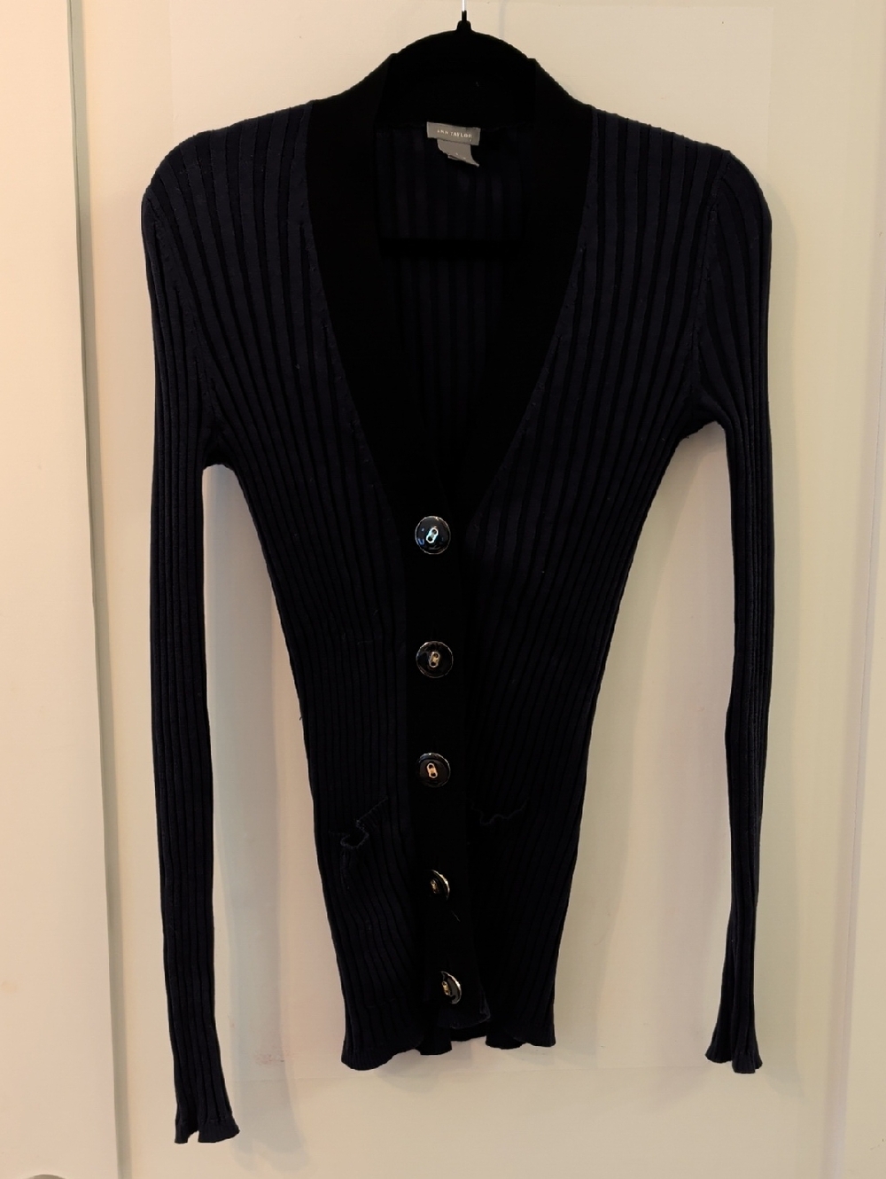 Ann Taylor Navy Button-Front Cardigan